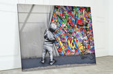 Banksy Street Art Graffiti Glass Wall Art. Banksy paintings for sale.