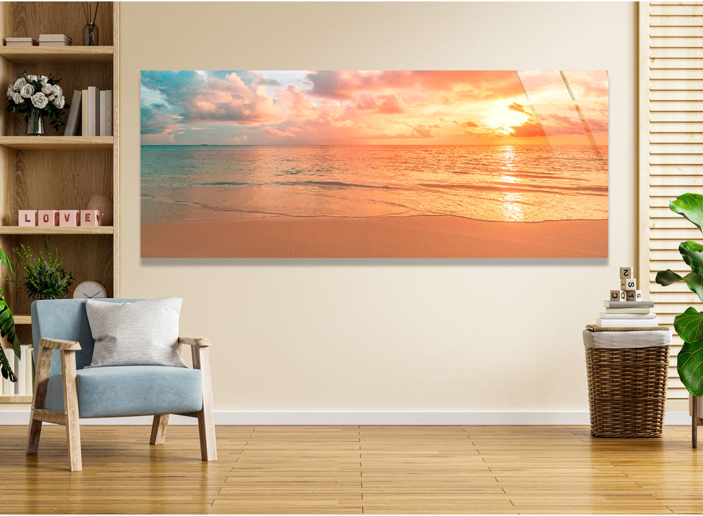 Pastel Sunset Beach Landscape Glass Wall Art, art glass wall art, glass wall art pictures