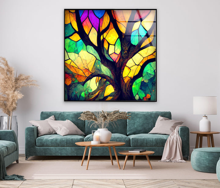 Stained Glass Window Tree Glass Wall Art, custom glass pictures, glass art prints