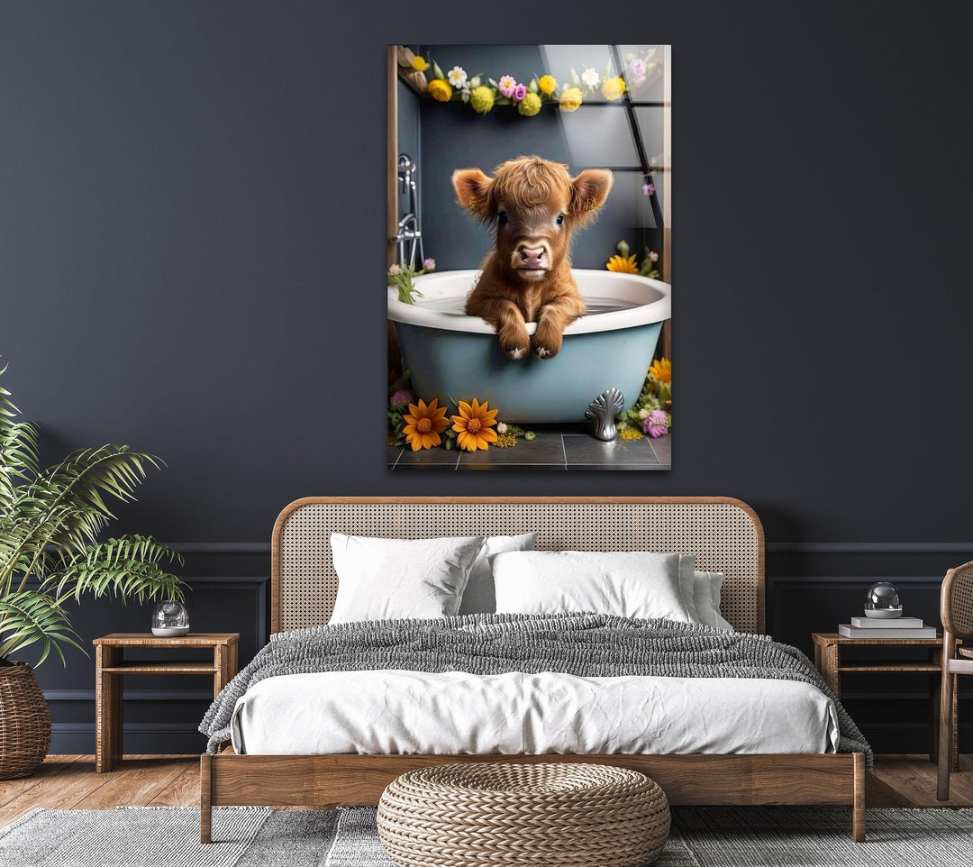 Cow in The Tub Glass Wall Art print on glass, glass printed photos