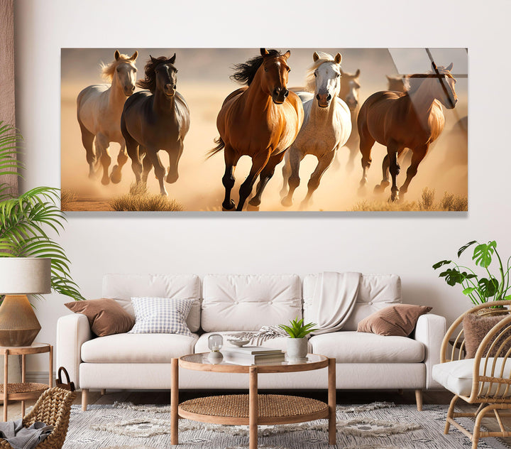 Wild Horses Galloping Glass Wall Art, picture on glass wall art, photos printed on glass