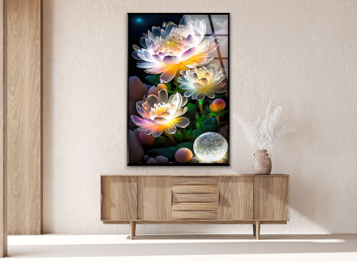 Luminous Lotus Flower Glass Wall Art, glass photo prints, glass picture prints