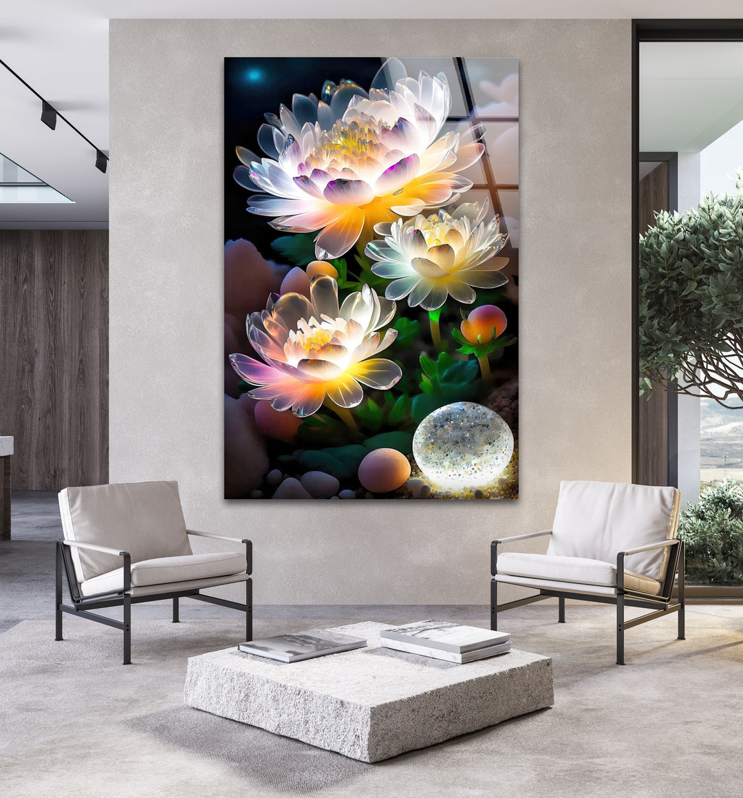 Luminous Lotus Flower Glass Wall Art, glass image printing, glass prints from photos