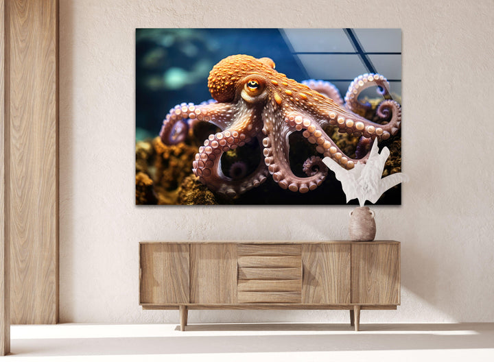 Octopus in Nature Glass Wall Art glass art painting, glass art for the Wall