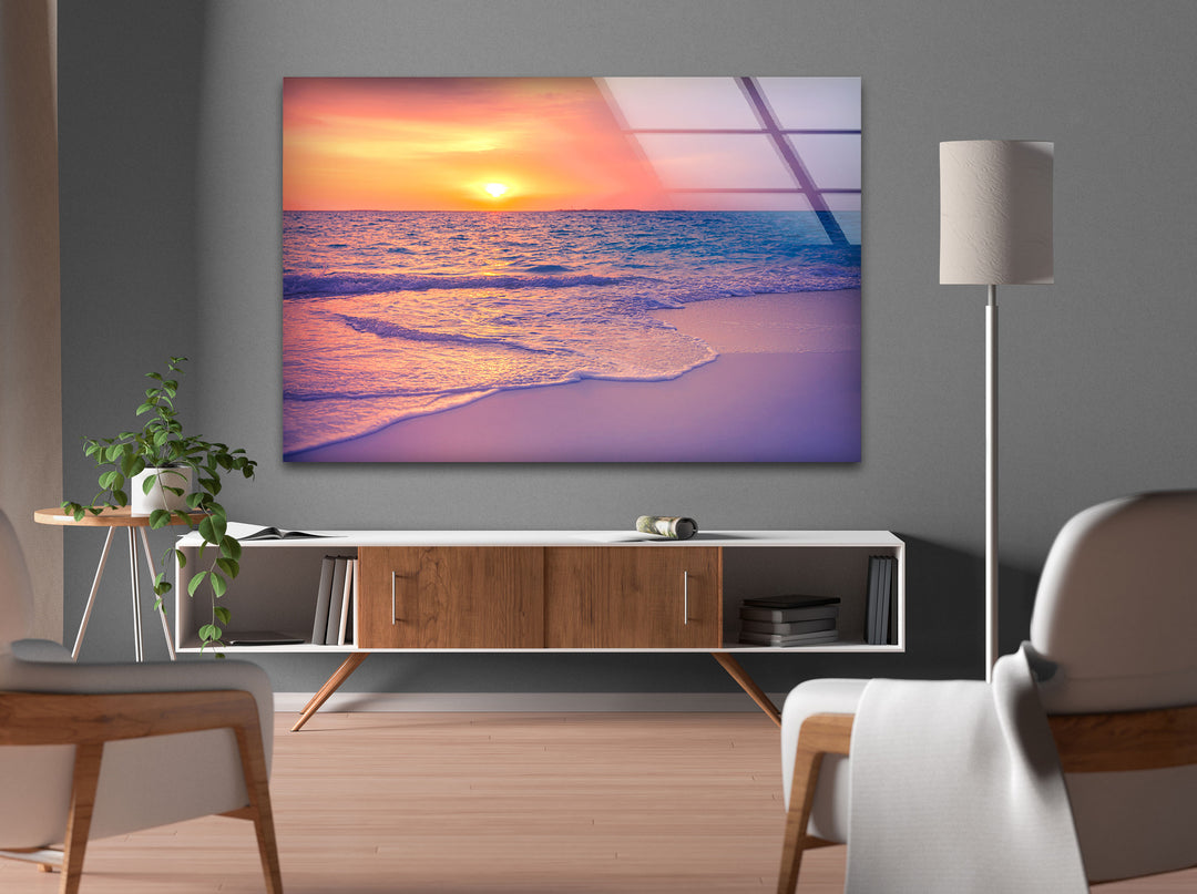 Empty Sunset Beach Glass Wall Art large glass photo prints, glass wall photos