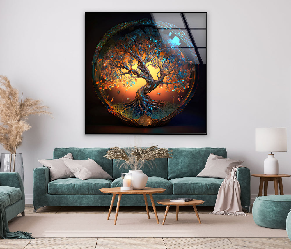 Tree Of Life Round Glass Wall Art, picture on glass wall art, photos printed on glass