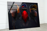 a painting of three monkeys wearing headphones - Artdesigna Glass Printing Wall Arts - Banksy paintings for sale