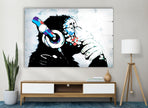 Banksy Dj Monkey Glass Wall Art - Artdesigna Glass Printing Wall Arts - Large Banksy Wall Art