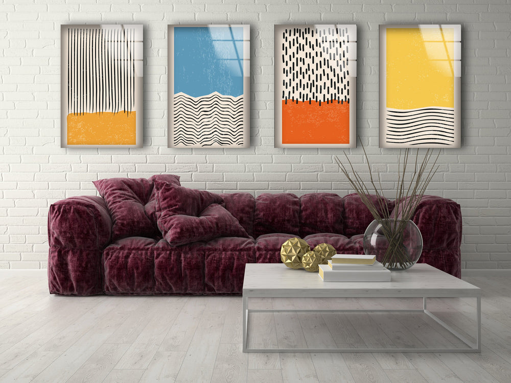 Minimalist Bohemian Abstract Glass Wall Art, picture on glass wall art, photos printed on glass