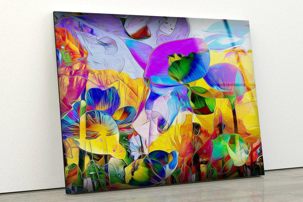 Purple & Yellow Flower Painting Glass Wall Art glass pictures for Wall, glass prints wall art
