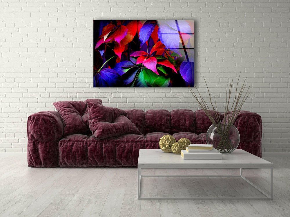 Colorful Autumn Leaves Glass Wall Art, picture on glass wall art, photos printed on glass
