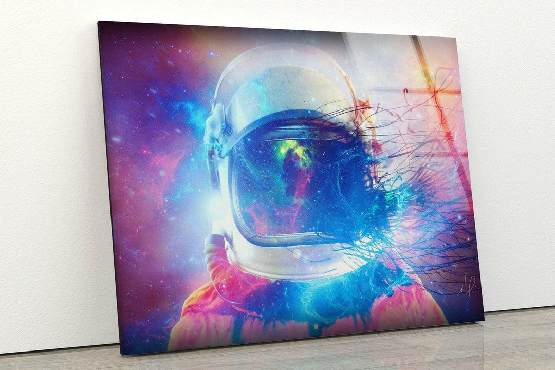 Neon Astronaut Glass Wall Art, Glass Printing Wall Art, Print photos on glass