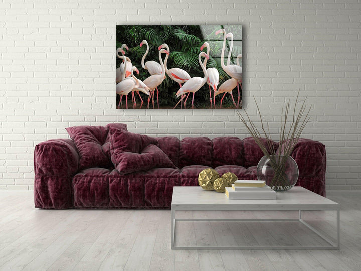 Group White Flamingos Glass Wall Art stained glass wall art, stained glass wall decor