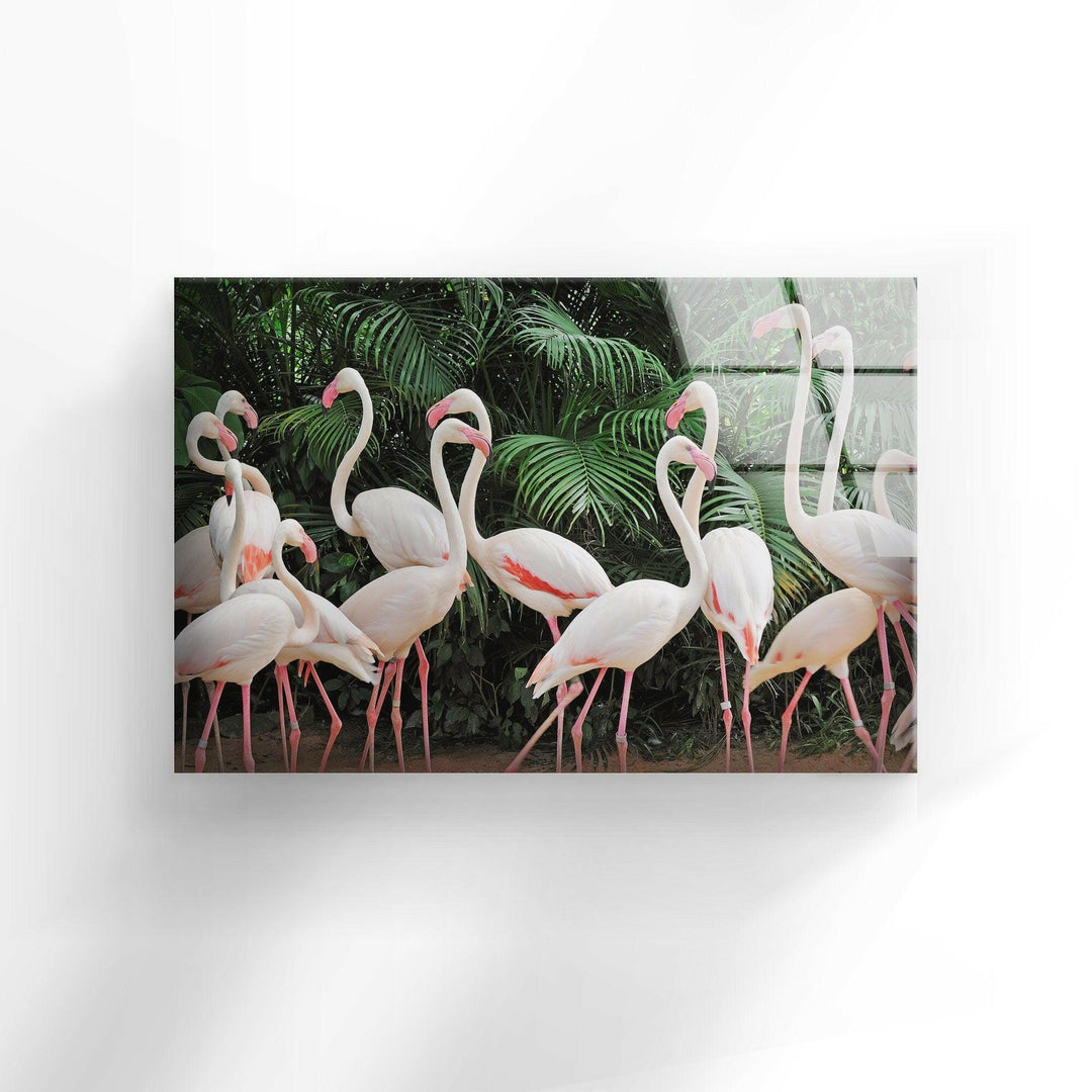 Group White Flamingos Glass Wall Art Glass Printing Wall Art, Print photos on glass