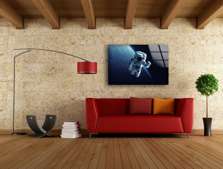 Astronaut At Spacewalk Glass Wall Art, glass photo prints, glass picture prints