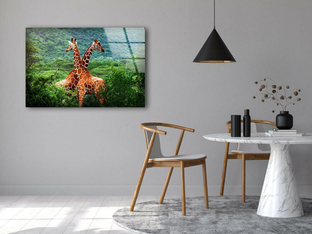 Giraffe in Forest Glass Wall Art             glass wall decor, glass wall art decor