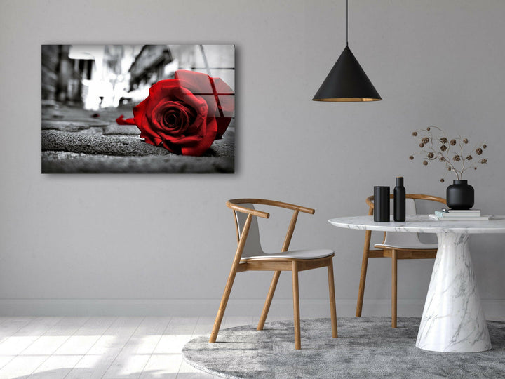 Red Rose Flower Glass Wall Art, glass image printing, glass prints from photos