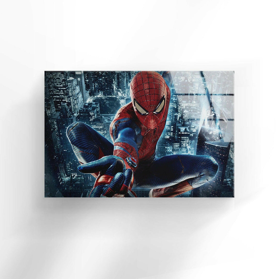 Spider Man & City Glass Wall Art glass photo prints, glass picture prints
