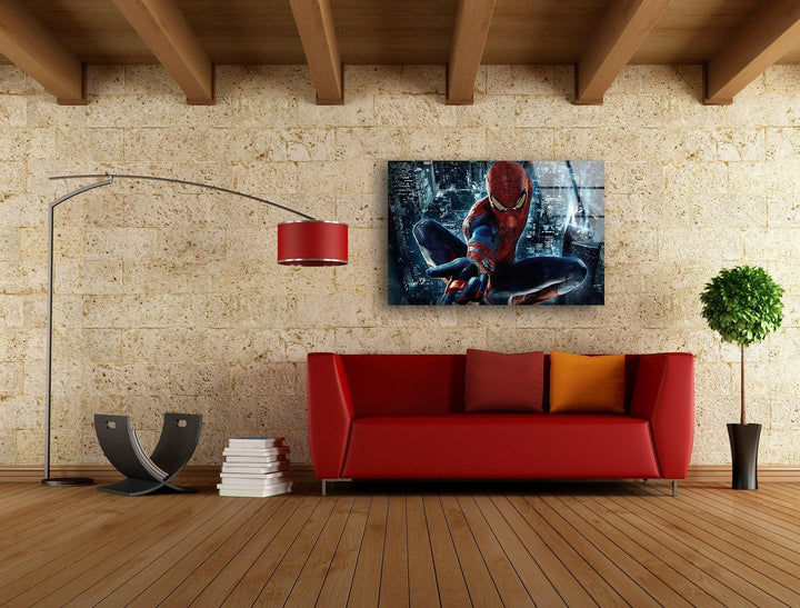 Spider Man & City Glass Wall Art glass pictures for Wall, glass prints wall art
