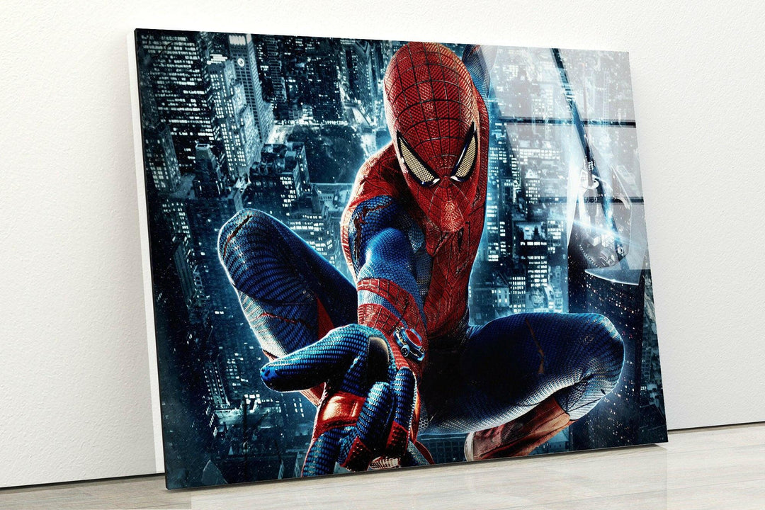 Spider Man & City Glass Wall Art art glass wall art, glass wall art pictures
