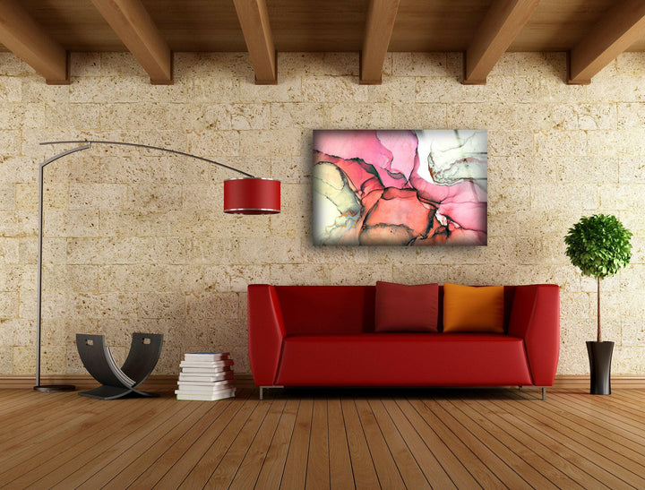 Beige Pink Abstract Glass Wall Art