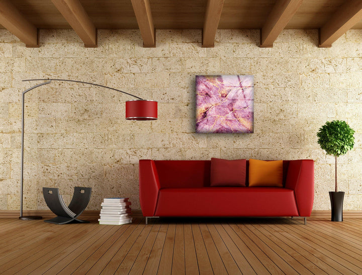 Pink Marble with Gold Glitter Glass Wall Art