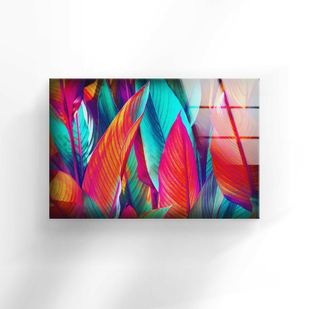 Colorful Leaf Abstract Glass Wall Art glass photo prints, glass picture prints
