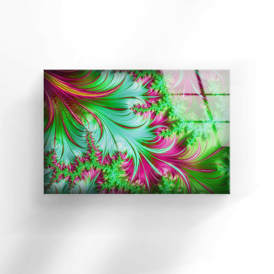 Green Fractal Patterns Large Glass Wall Art Prints