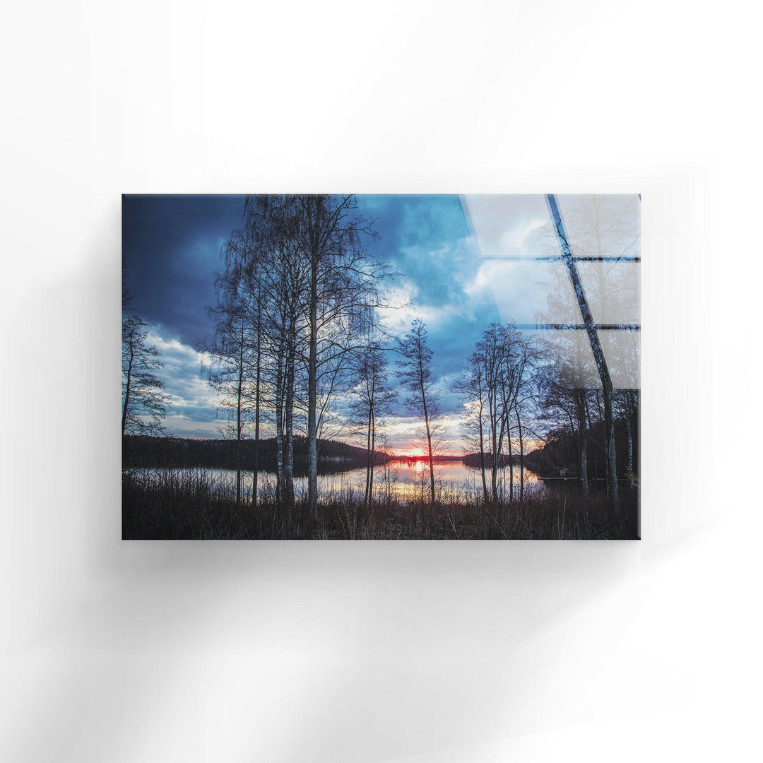 Sunset Dusk Trees Glass Wall Art custom glass pictures, glass art prints