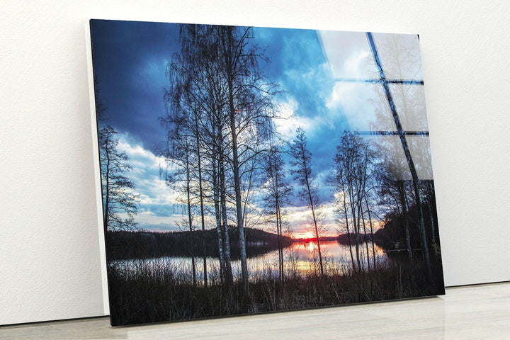 Sunset Dusk Trees Glass Wall Art photo print on glass, prints on glass wall art