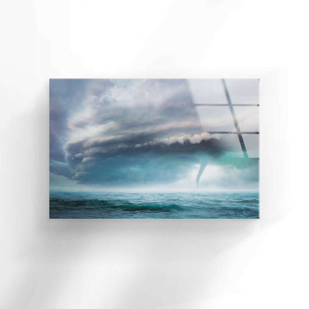 Tornado In Ocean Glass Wall Art photo print on glass, prints on glass wall art