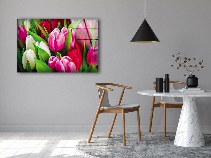 Colorful Tulips Glass Wall Art, art glass wall art, glass wall art pictures