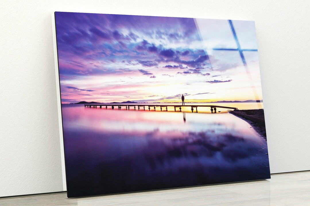 Sunset Pier Landscape Glass Wall Art glass image printing, glass prints from photos