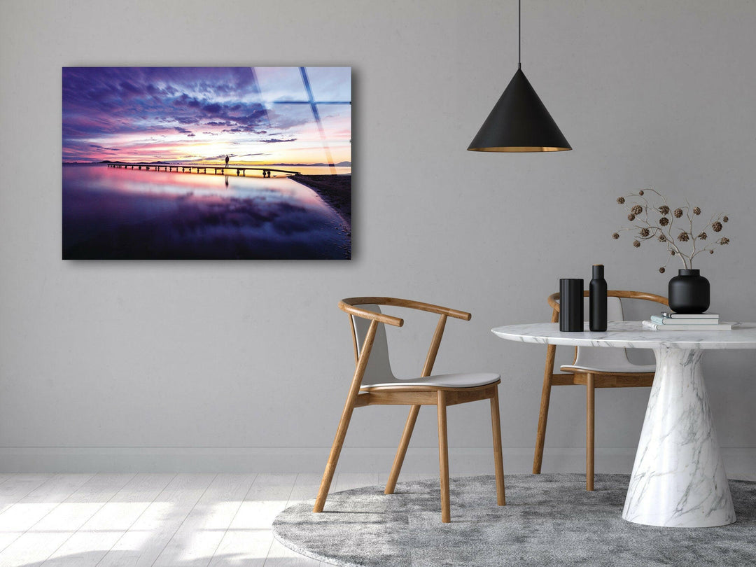 Sunset Pier Landscape Glass Wall Art glass pictures for Wall, glass prints wall art