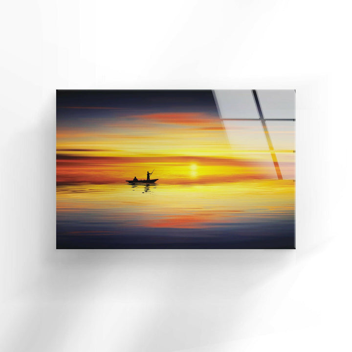 Sunset Sea Landscape & Boat Glass Wall Art glass image printing, glass prints from photos