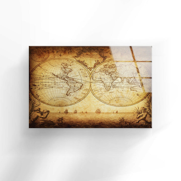 Vintage World Map Cool Glass Photos & Wall Art Decor