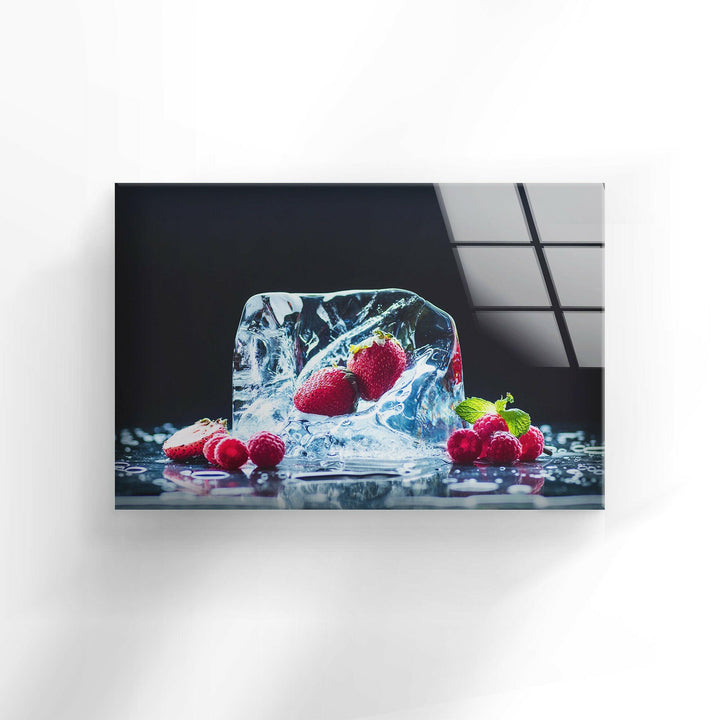 Ice Fruits Glass Wall Art, glass art painting, glass art for the Wall