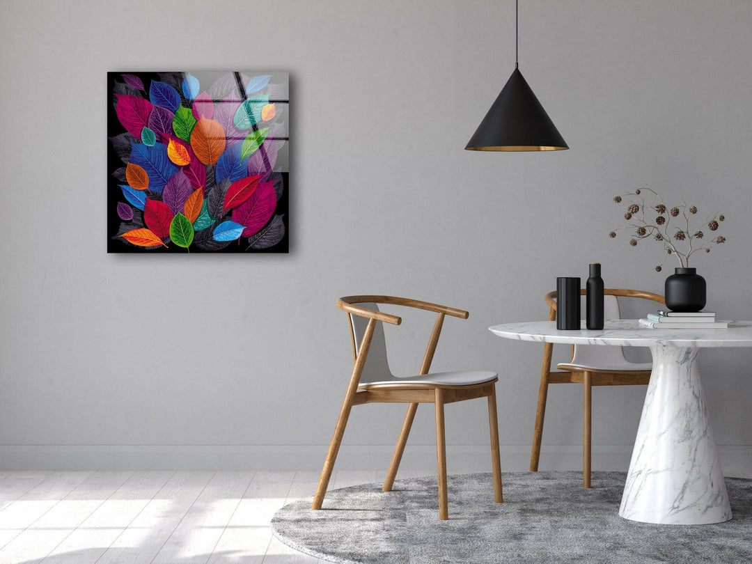 Modern Colorful Leaf Glass Wall Art, art glass wall art, glass wall art pictures