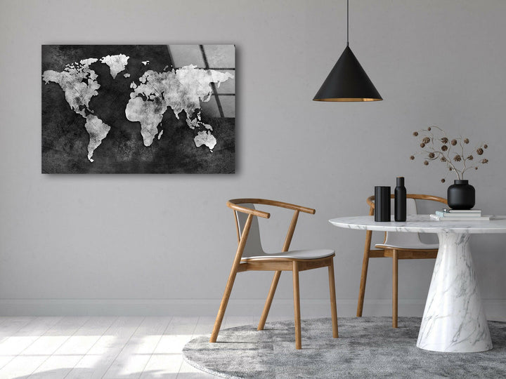 Modern World Map Tempered Glass Printing Wall Arts