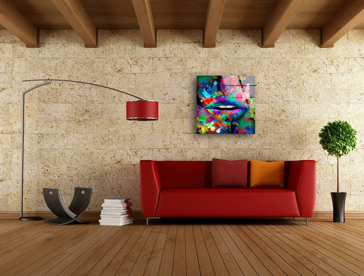 Color Spray Lips Glass Wall Art