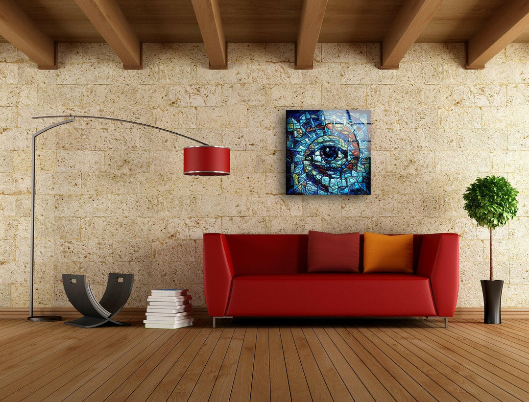 Blue Eye Mosaic Glass Wall Art, custom glass pictures, glass art prints