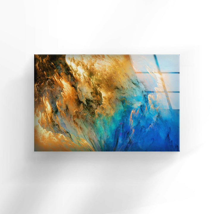 Blue Gold Abstract Tempered Glass Wall Art Beautiful Abstract Paintings on Glass