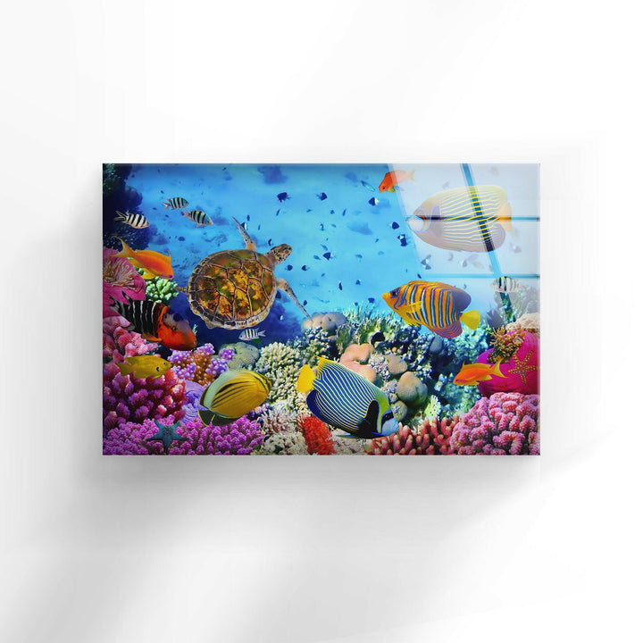 Underwater Animals Glass Wall Art glass art painting, glass art for the Wall