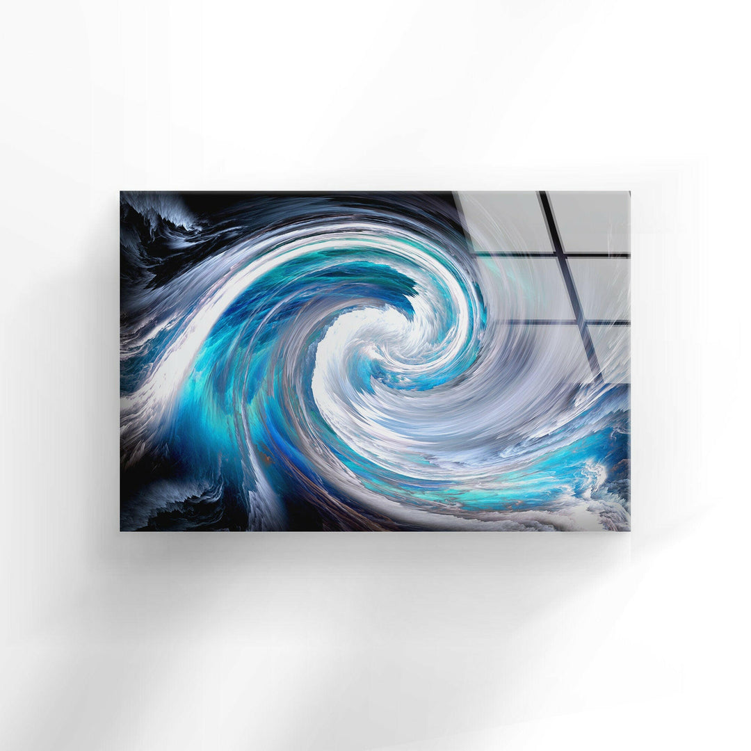 Blue Ocean Swirl Abstract Glass Wall Art