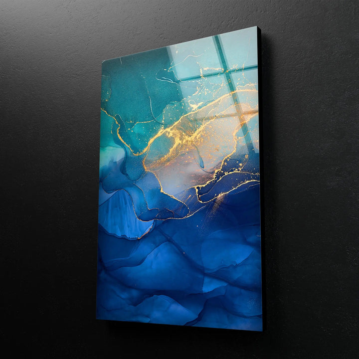 Gold and Blue Alcohol ink Glass Art Paintings