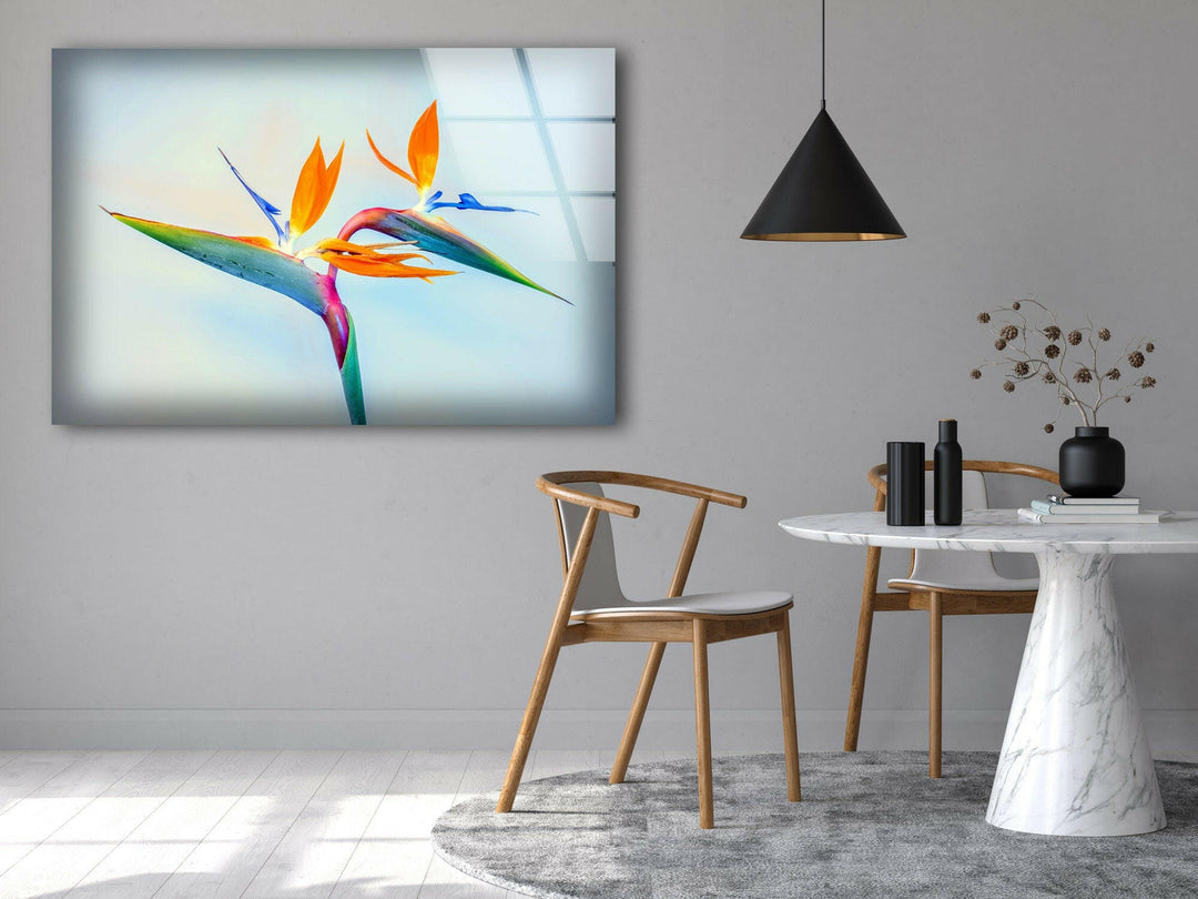 Strelitzia Flower Glass Wall Art, custom glass pictures, glass art prints