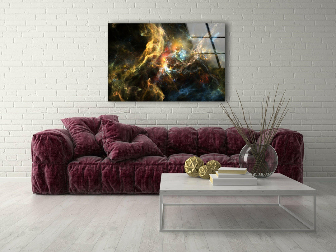 Fractal Nebula with Starfield Glass Wall Art