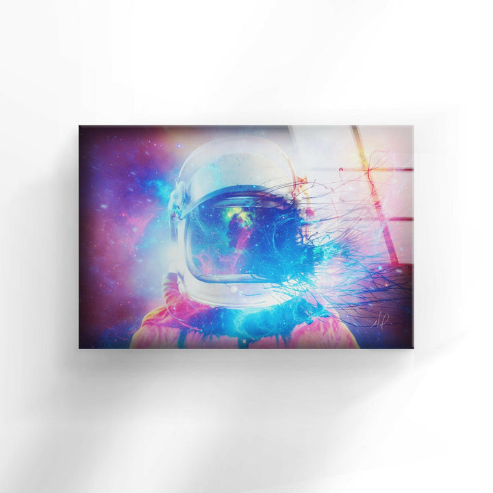 Neon Astronaut Glass Wall Art, glass art painting, glass art for the Wall