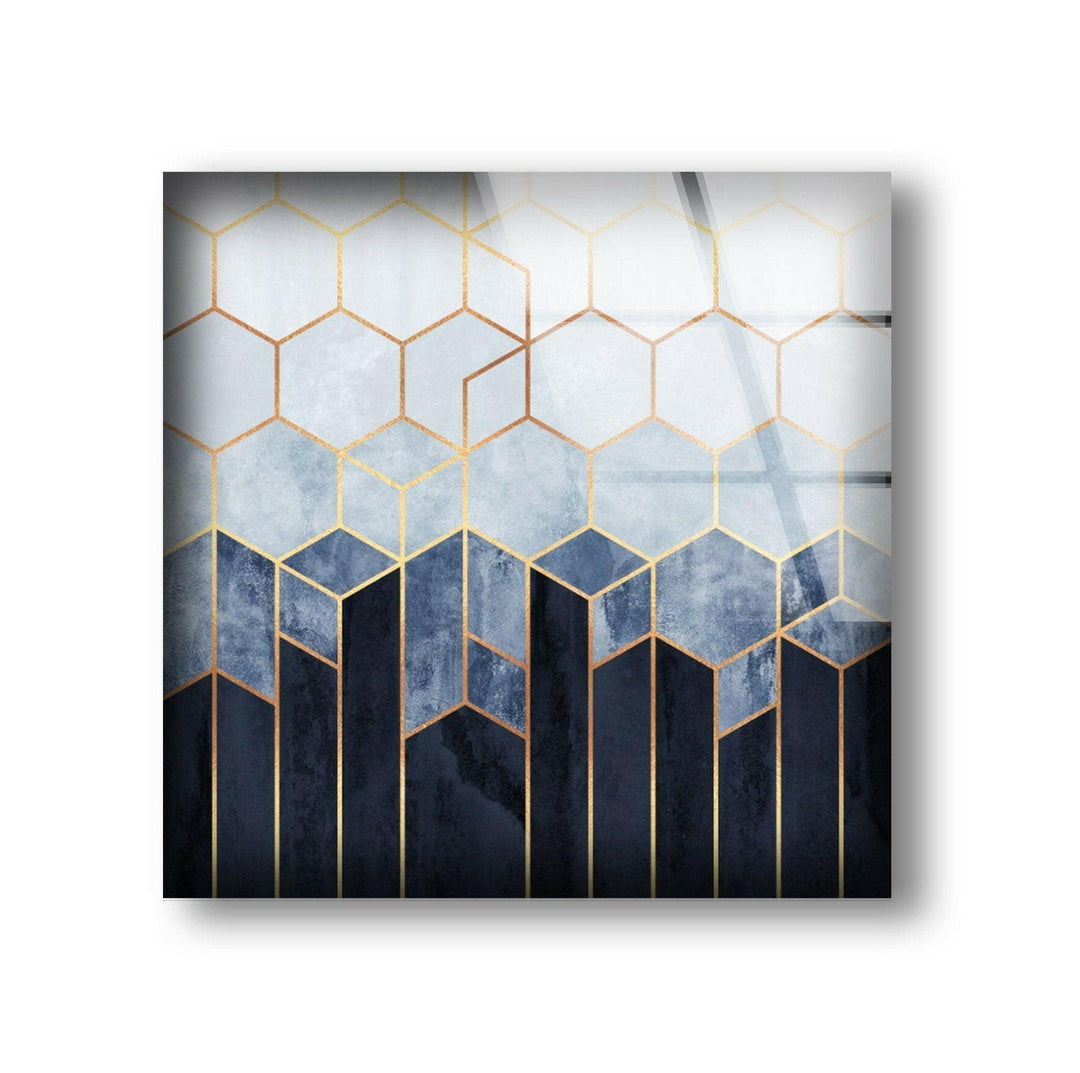 Blue Hexagons Abstract Glass Wall Art