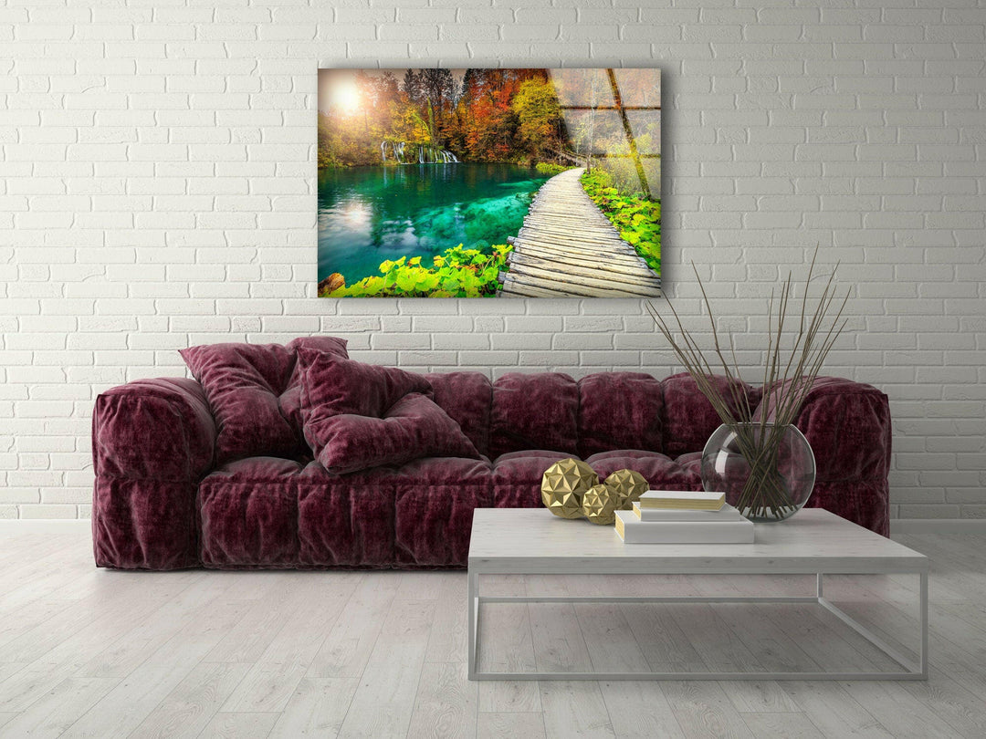 Plitvice Lake Landscape Glass Wall Art picture on glass wall art, photos printed on glass